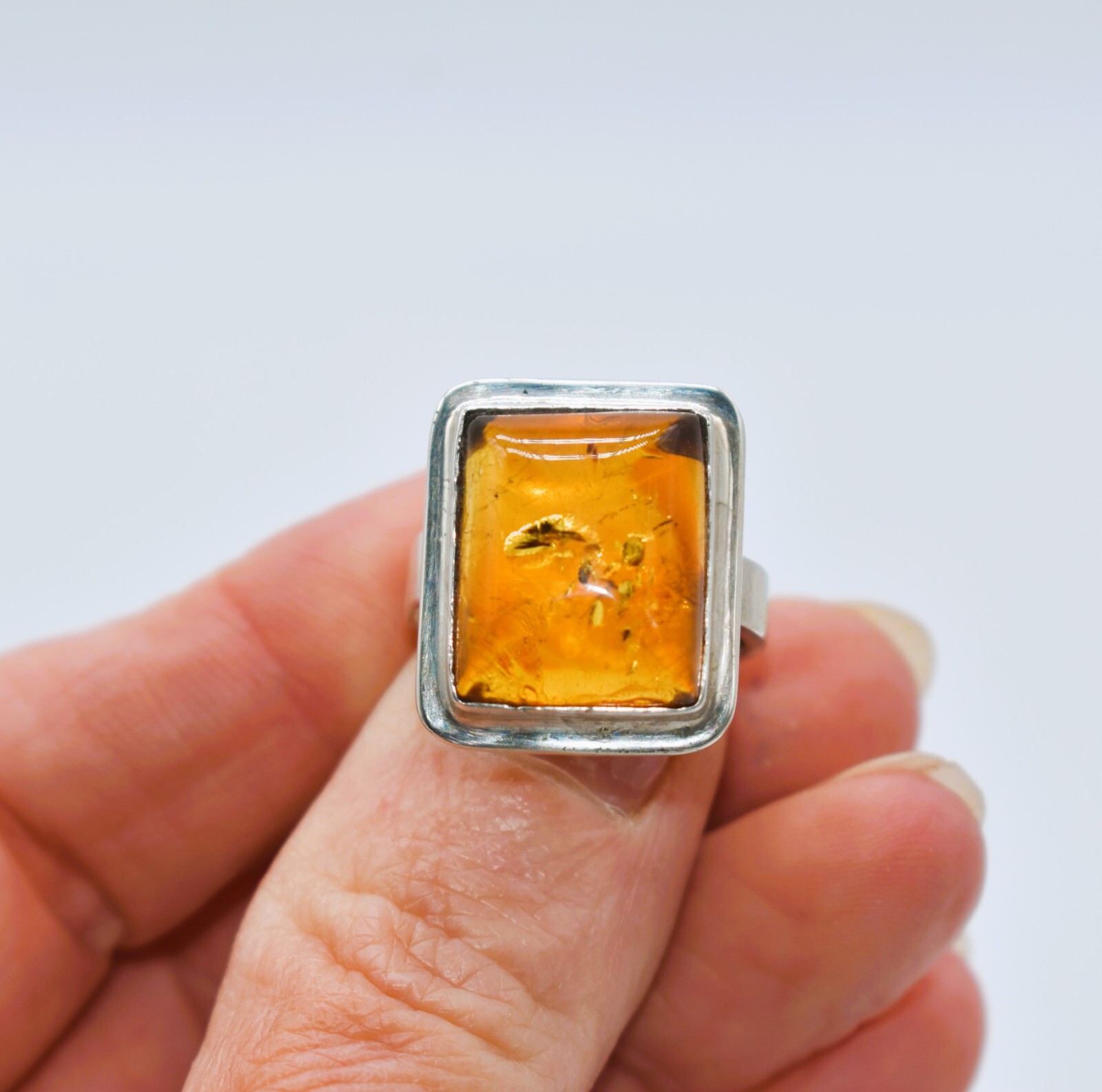 Cognac Amber Sterling Silver Rectangular Ring Siz… - image 19