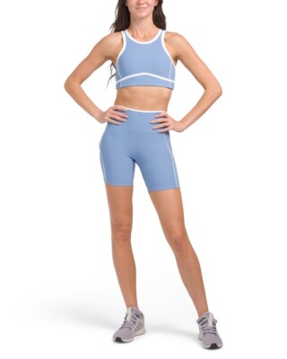 Wilo the Label Women's Ribbed Piper Bra & Short Set in Blue Size M NWT $102