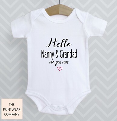 Hello Nanny Grandad Announcement Reveal Baby Grow Bodysuit