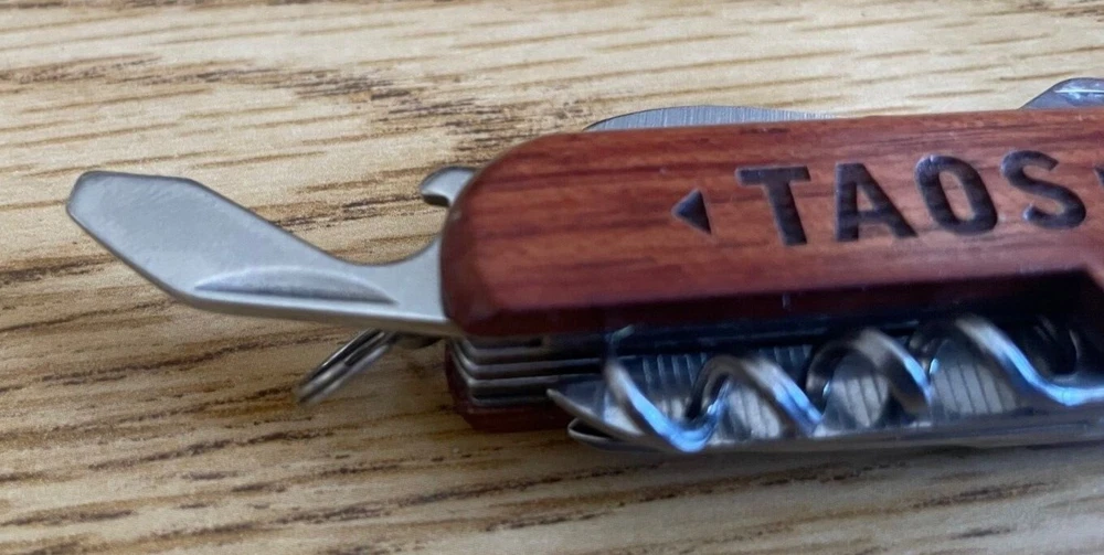 Multi-tool Pocketknife Gone Huntin and Taos Engraved on Wood Handle 9 Blades