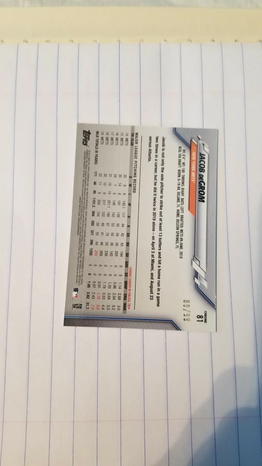 2020 Topps Chrome Ben Baller Jacob Degrom green parallel  - Image 2 of 3