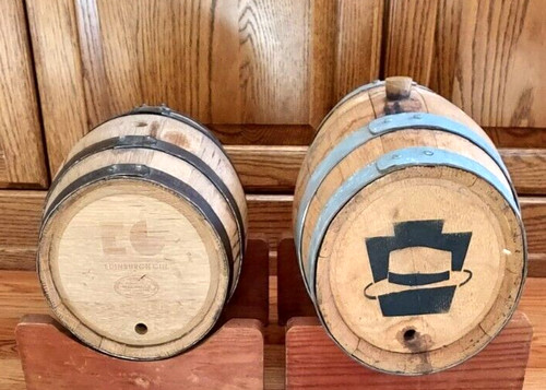 2 Mini Oak Liquor Barrels   Man Cave   w/Stands   Used