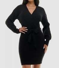 Rosie Harlow Women's Junior's Black V Neck Long Sleeve Sweater Dress Size XL