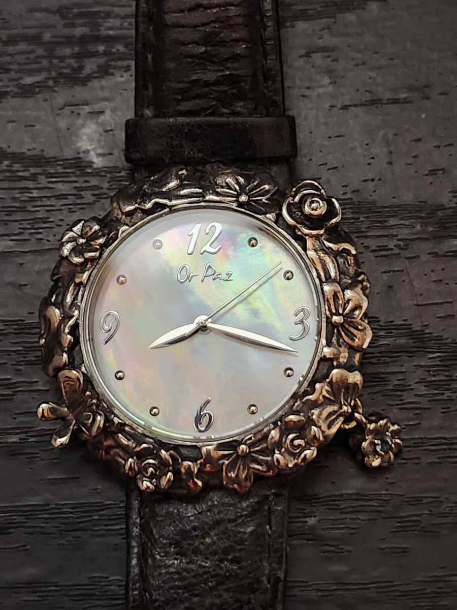 Or Paz Stainless Steel Garden Gemstone Charm Leather Strap 
