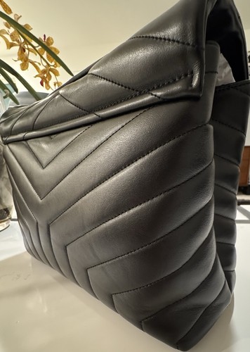 Auth Saint Laurent Med Loulou Bag Black Leather Silver Hardware, with tag. - Picture 20 of 24