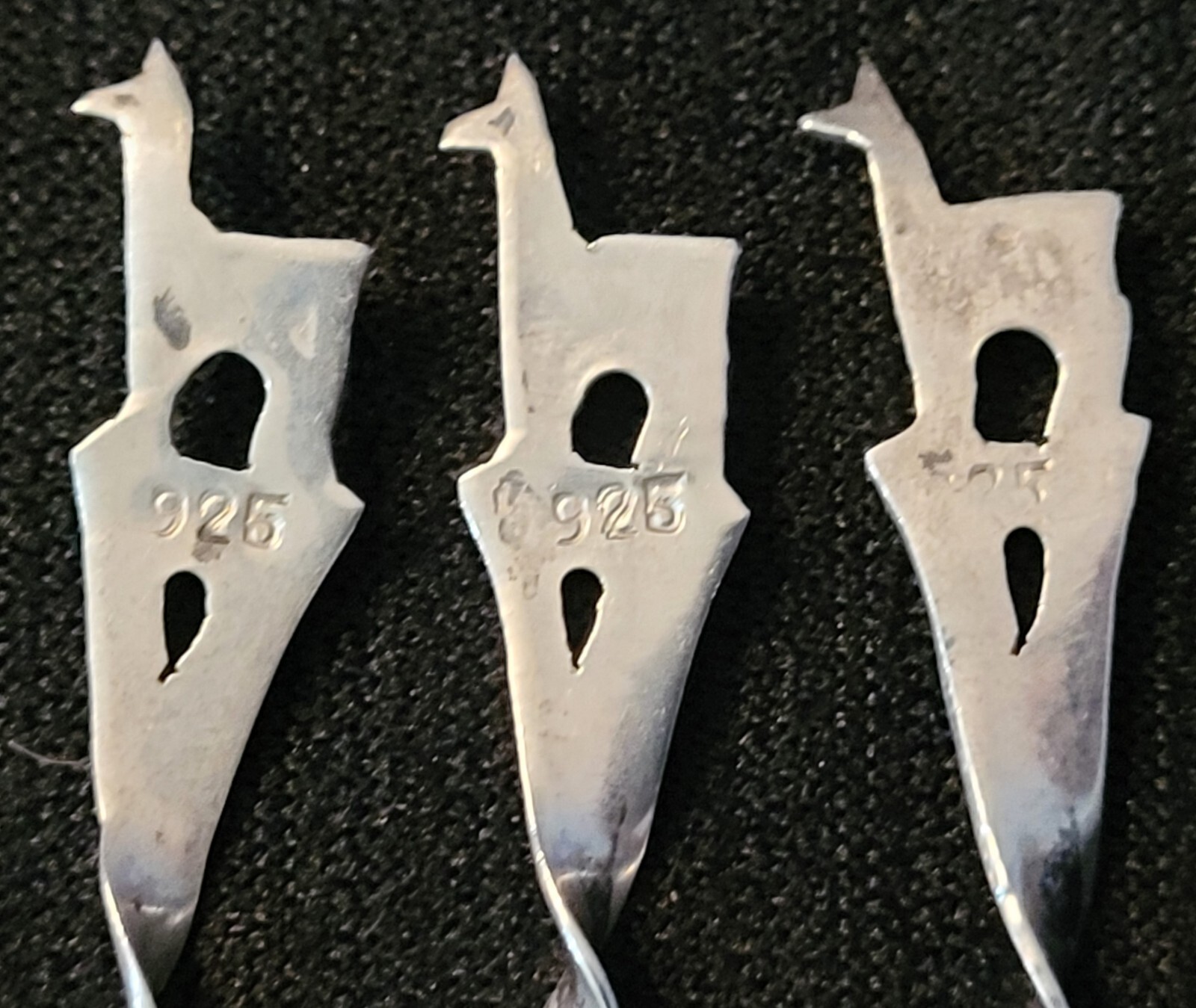 3 Souvenir Salt Spoons Peru Llama Alpaca 925 Sterling Silver 13gms (all