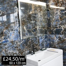 Galaxy Blue Marble Effect Feature Large Polished Porcelain Wall Floor Tiles 