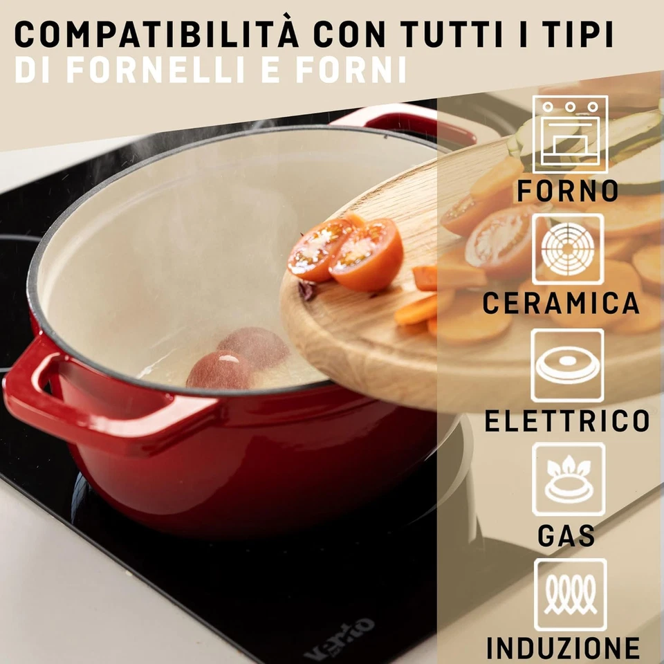 Casseruola in Ghisa Smaltata  Rosso 6L Ovale, Cocotte Ultra Resistente, Pentola  - Immagine 2 di 4