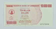 2008 Zimbabwe 10 Million Dollars Bearer Cheque *9669