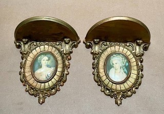 Victorian Style Gold Cameo Lady Portrait Wall Shelves Set of 2 French Country