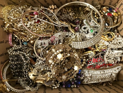 13 Pfund Vintage Strass gold silberfarben Brosche Anstecknadel Halskette Schrott Ernte Posten - Bild 3 von 6
