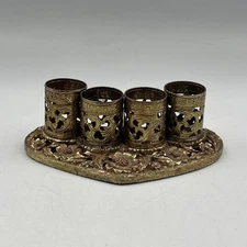Vintage GOLD Heart Shape Ladies Lipstick Holder Dresser Vanity Floral