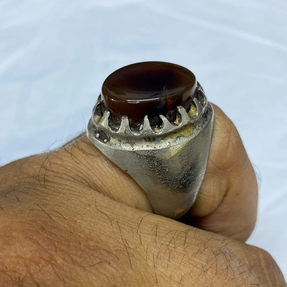 Antiguo anillo para hombre natural yemení Aqeeq ágata piedra cobre 13 EE. UU. عقيق انتيك يماني Foto 3 de 4