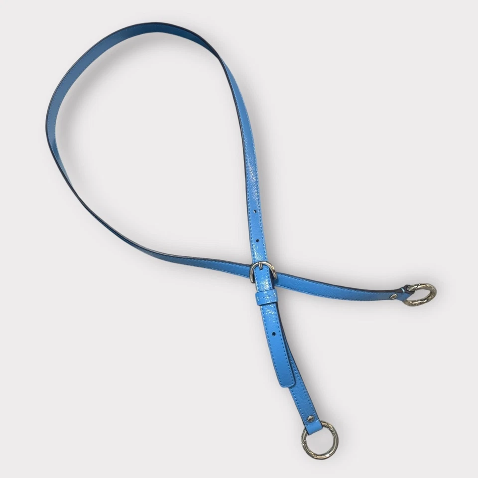 Coach Repuesto Cartera Correa Azul Charol Plateado Lazo Clips Ajustables Foto 4 de 4