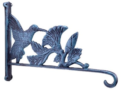 FLAG EMOTES Hummingbird & Flowers Plant Hanger Flower Basket Large, Verdigris 