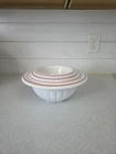 Vintage Hazel Atlas Set Of 4 Milk Glass Red Stripe Rolled Rim Mixing Bowls