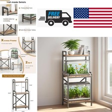 5 to 10 Gallon Fish Tank Stand with 3 Tier Storage Shelf in Black Metal and Wood