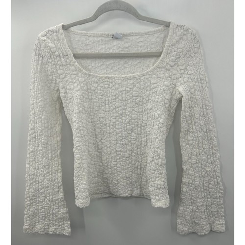 Old Navy Textured Lace Scoop Neck Top Sea Salt Long Bell Sleeve Top M