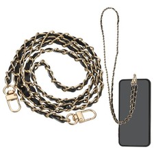 Phone Lanyard, 47" Crossbody Phone Gold Chain Strap with Tether Tab, Black