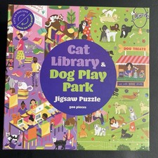 Cat Library & Dog Play Park 500 Piece Double Sided Jigsaw Puzzle - Complete