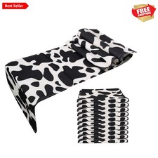 10 Pcs Linen Cow Print Table Runner Black and White Farm Cow Print Tablecloth...