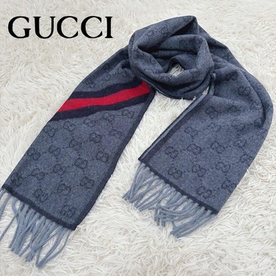 GUCCI Sherry Line GG Pattern Wool Scarf 190 x 37cm Winter Season Casual 