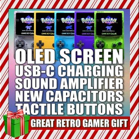 Gameboy Color *PREMIUM* OLED Screen RECHARGEABLE USB-C Battery TACTILE AMP GBC