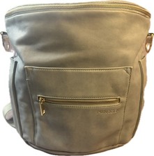 Fawn Design Original Diaper Bag Backpack Pebbled Faux Leather Soft Sky Blue Gray