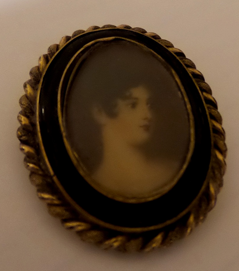 19c German Miniature Hand Painted Portrait on Celluloid Signed with H