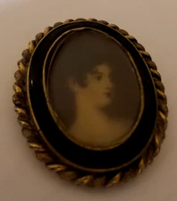 19c German Miniature Hand Painted Portrait on Celluloid Signed with H