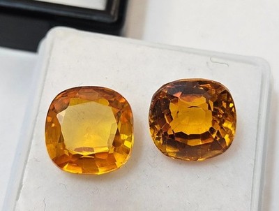 Orange & Yellow 10+ Ct Natural Sapphire Cushion Cut Pair Earring Making Gemstone