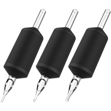Tatmax 20PCS 1 Inch 25MM Tattoo Disposable Tubes Tips Black Silicone Clear Ti...