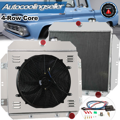 4-ROW ALUMINUM RADIATOR SHROUD FAN FIT 1960-62 CHEVY C10 C20 C30 PICKUP TRUCK V8