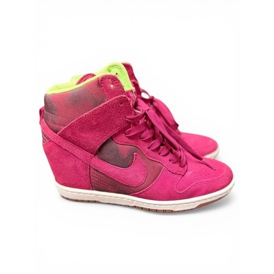 Nike Dunk Sky High Women 8 Red Pink Suede Hidden Wedge Sneakers Lime Green Y2K