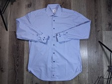 David Donahue Men’s Plaid Dress Shirt Large Long Sleeve Button Front White Blue