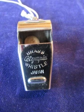Vintage Olympia Official Brass Cork Ball Whistle Made in Japan Original Cord Za