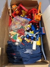 Box of Vintage Tomy Train Station with Trains Track Cranes Signs Buildings 1980s