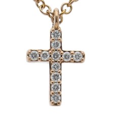 TIFFANY Co. Metro Cross Mini Diamond Necklace 18K Pink Gold USED