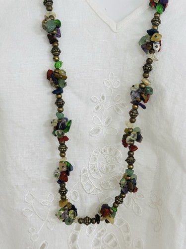 Antique Gemstone Necklace W Antique Indian Tribal Silver Beads 36” - Picture 1 of 7