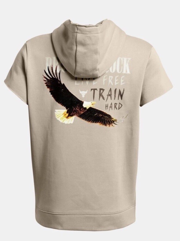 Under Armour Project Rock Short Sleeve Hoodie Mens 2XL Beige Eagle UA 1383209