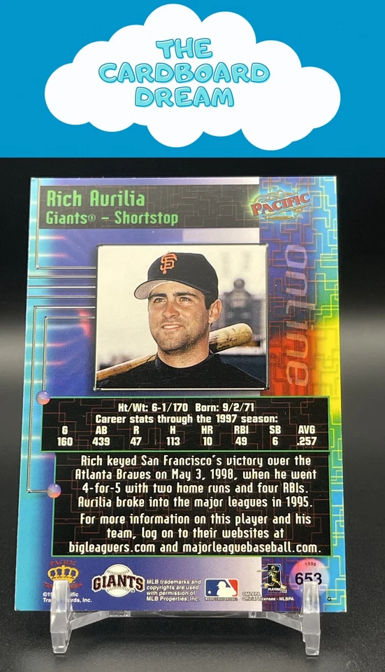 Rich Aurilia 1998 Pacific Online Red #653 San Francisco Giants Baseball Card - Image 2 of 2