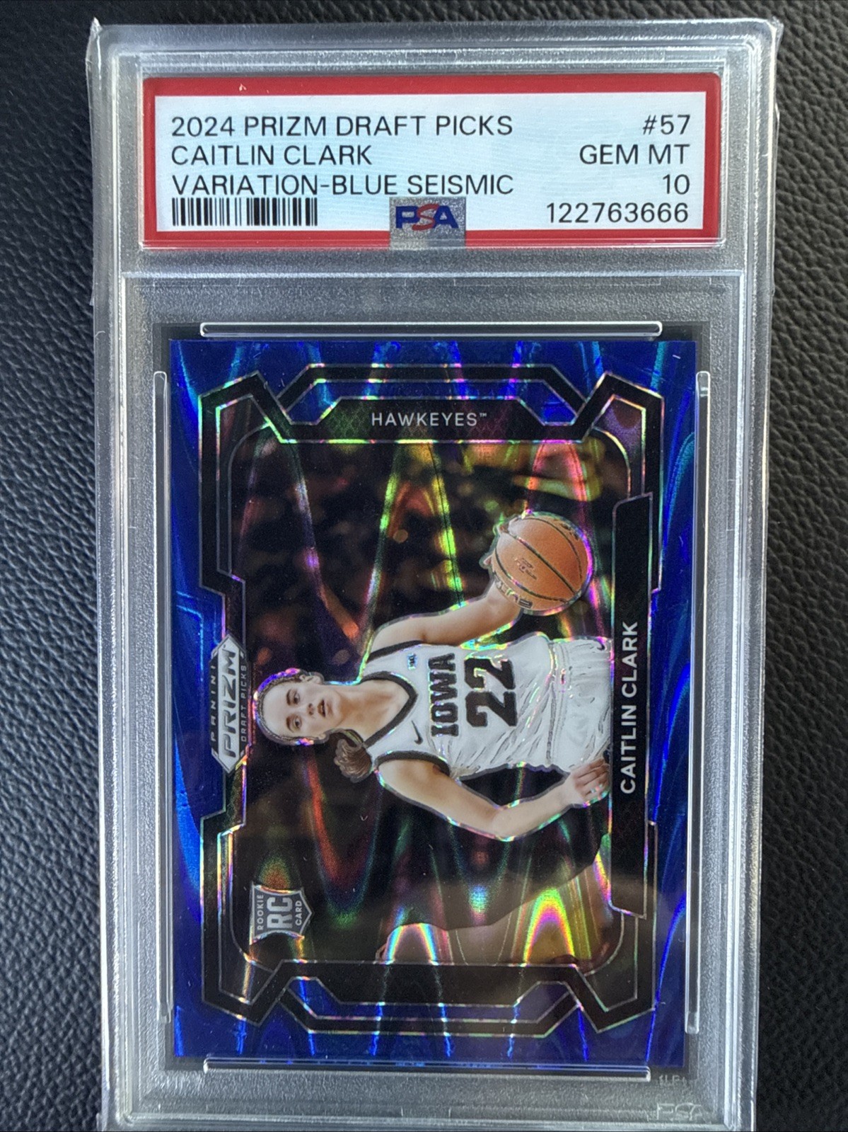 2024 Panini Prizm Draft Picks Caitlin Clark #57 Blue Seismic Prizm /149 PSA 10