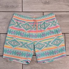 Chubbies The En Fuegos Aztec Mens M Teal Geometric 7" Lined Swim Trunk Shorts