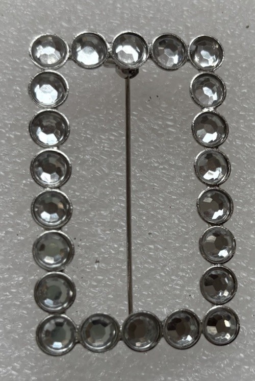 Crystal Rectangular Frame Brooch Pin Silver Tone - image 1
