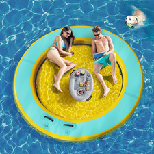 8 FT round Floating Ring Inflatable Water Hammock with Detachable Ladder Heavy D