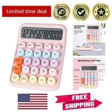 Cute Pink Mechanical Switch Calculator with 12-Digit LCD - Perfect for Students