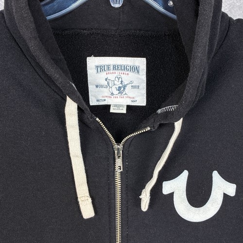 VTG True Religion Classic Buddha Logo Full Zip Hoodie Mens L Black Y2K Hip Hop - Picture 3 of 10