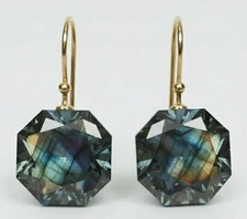 Blue Fire Labradorite Drop Earring Octagon Shape Gemstone 925 Sterling Silver