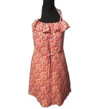 Liberty of London Target Red Pink Floral Backless Dress Ruffled Size M Halter 