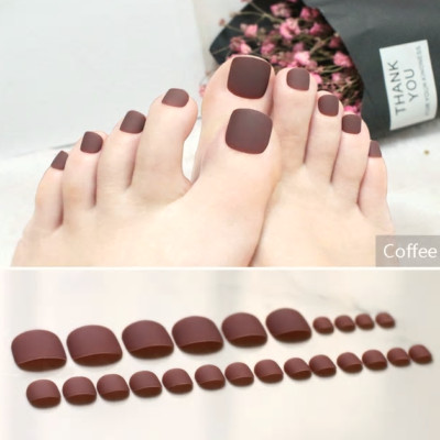TOE TIPS *MATTE COFFEE BROWN* Full Cover 24 Nail Tips Press On Glue Set!